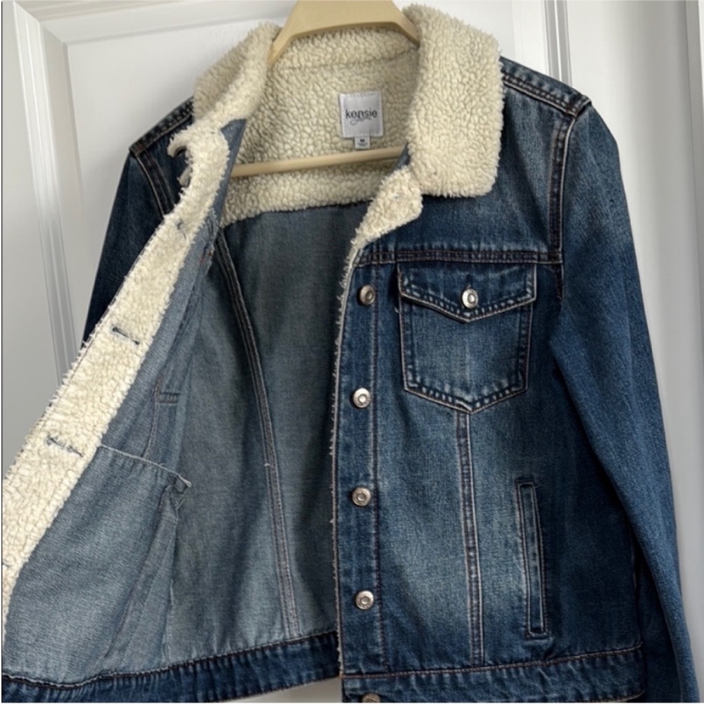 Kensie Jean Jacket Denim Sherpa Collar - Picture 2 of 7